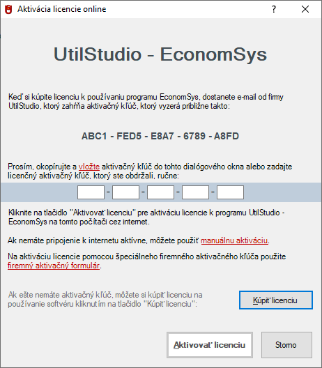 Aktivácia licencie v programe EconomSys