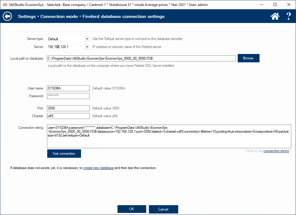 Setting up a connection to a database server