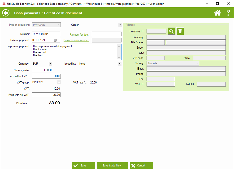 Cash receipt document