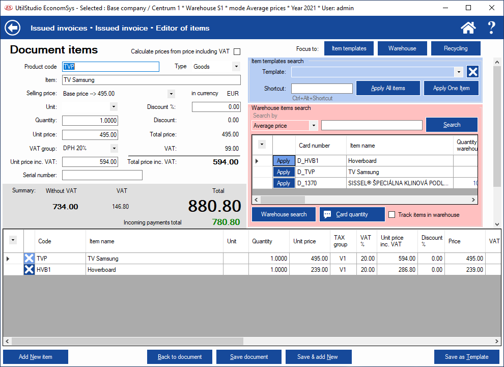 Invoice items