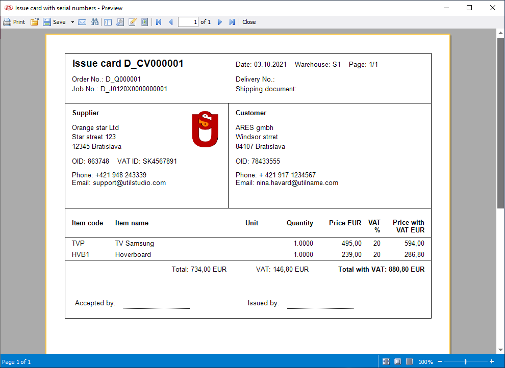 Printing of issue card